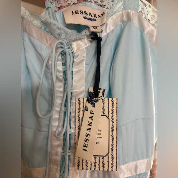 NWT Viral JessaKae Delores Tiered Blue White Midi Maxi Dress Size 1X - Picture 16 of 16